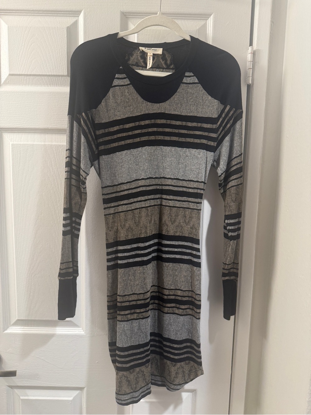 Isabel Marant Etoile Striped Long Sleeve Knit Dress in Gray and Black